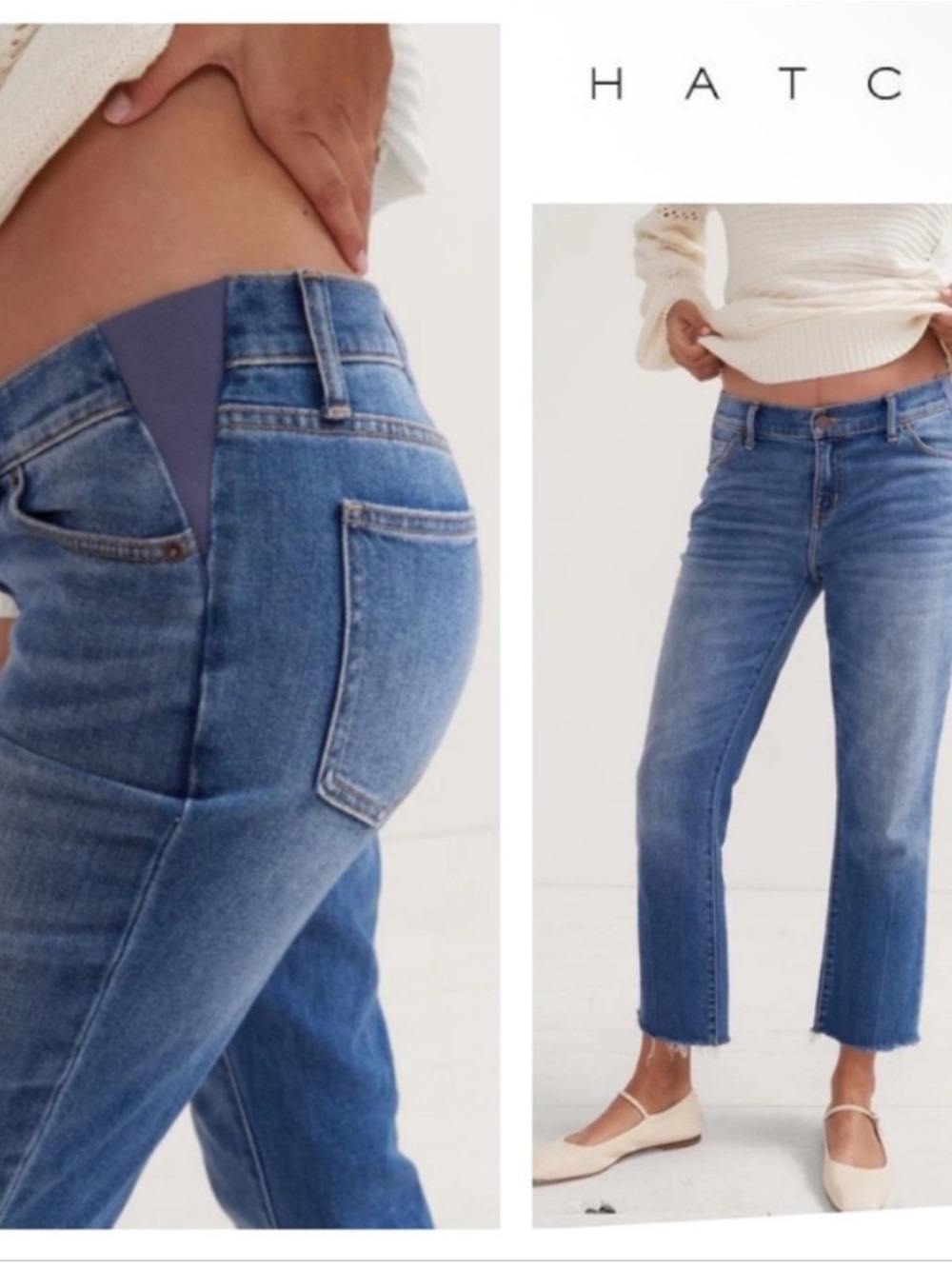 Hatch Blue Stretch Ankle Crop Jeans with Side Panels